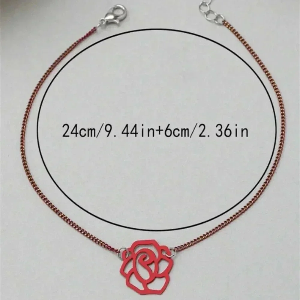 Black chain with black cutout rose pendant necklace casual floral flare gift